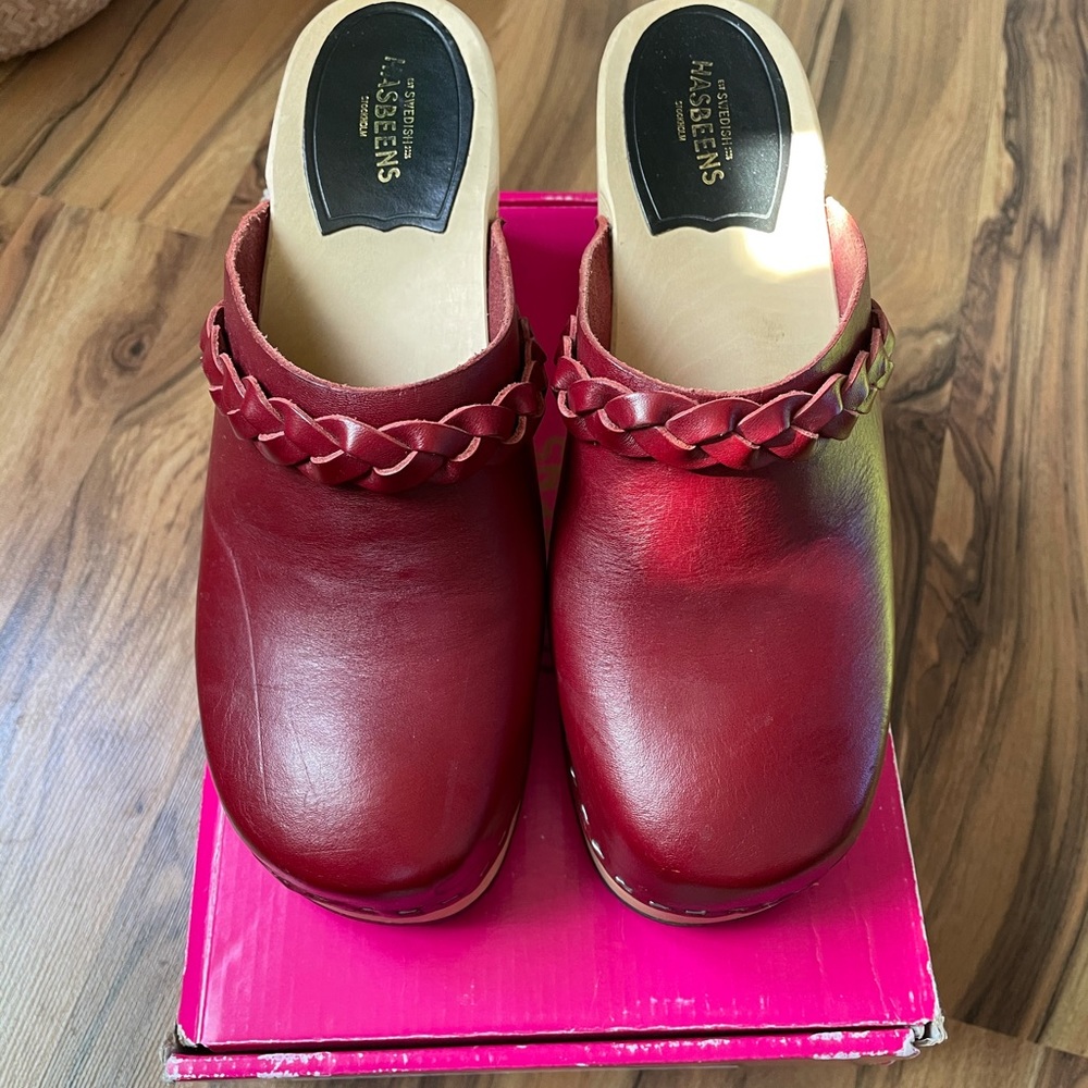 Red Leather Clogs - Picture 2 of 5